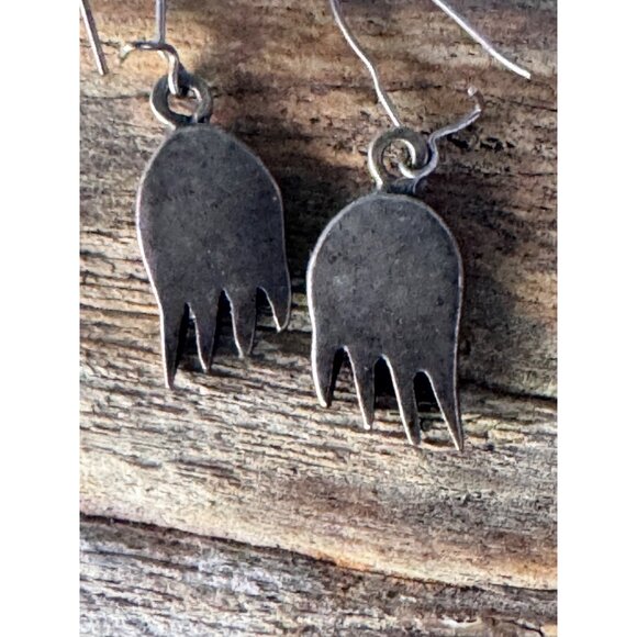 Vintage Bear Paw Sterling Silver Turquoise Inlay Dangle Earrings 3.15g - Picture 5 of 7